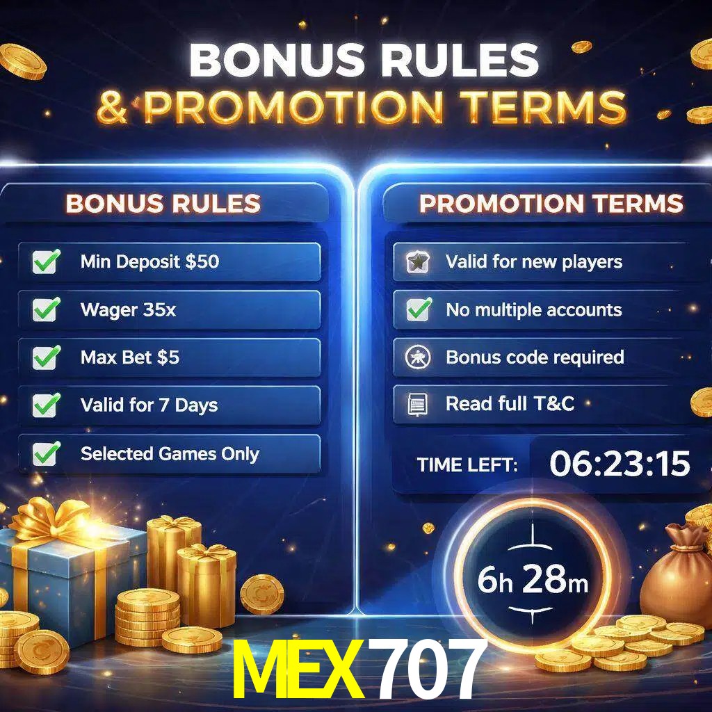 Reglas de promoción MEX707 y condiciones de bonos explicadas visualmente